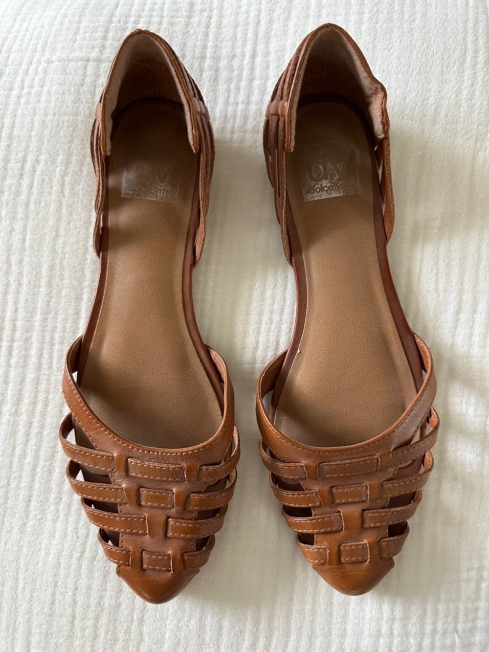 Woven Pointed-Toe Flat Sandals in Brown